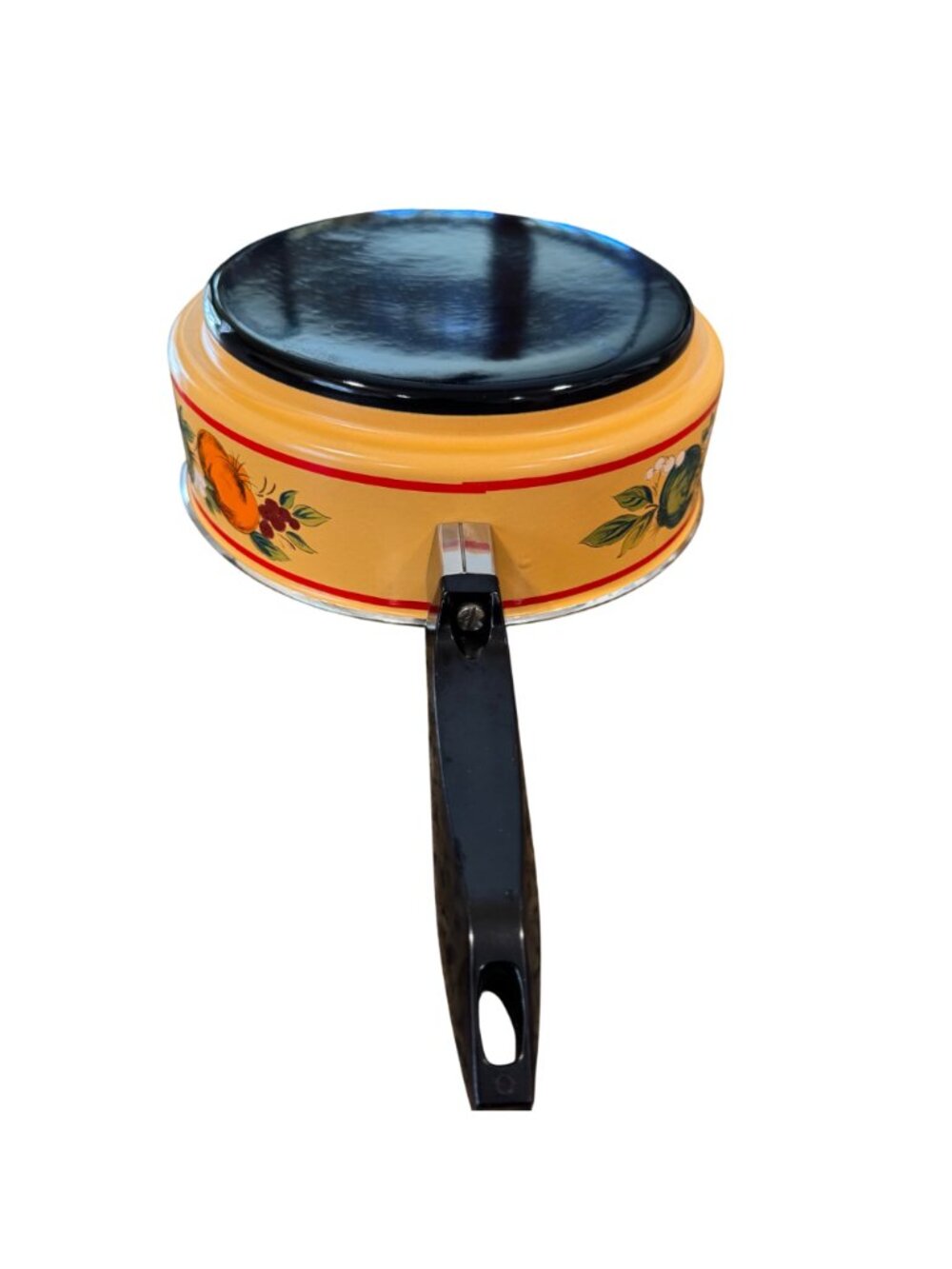 Fancipan Enamel Saucepan Lid Red Vegetable Design Metal Handle Kitchen Decor Vtg - Picture 15 of 16
